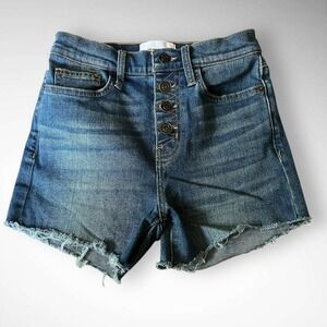 CURRENT/ELLIOTT Women's Mid Rise Exposed Button Fly Cut‎ Off Denim Shorts | EUC